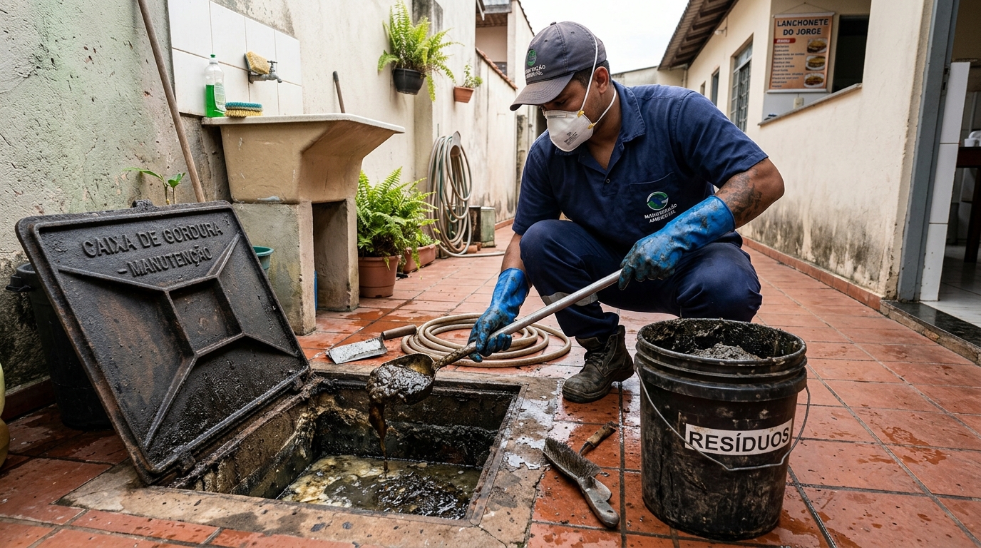 Remoção de resíduos da caixa de gordura em Rio Claro‑SP