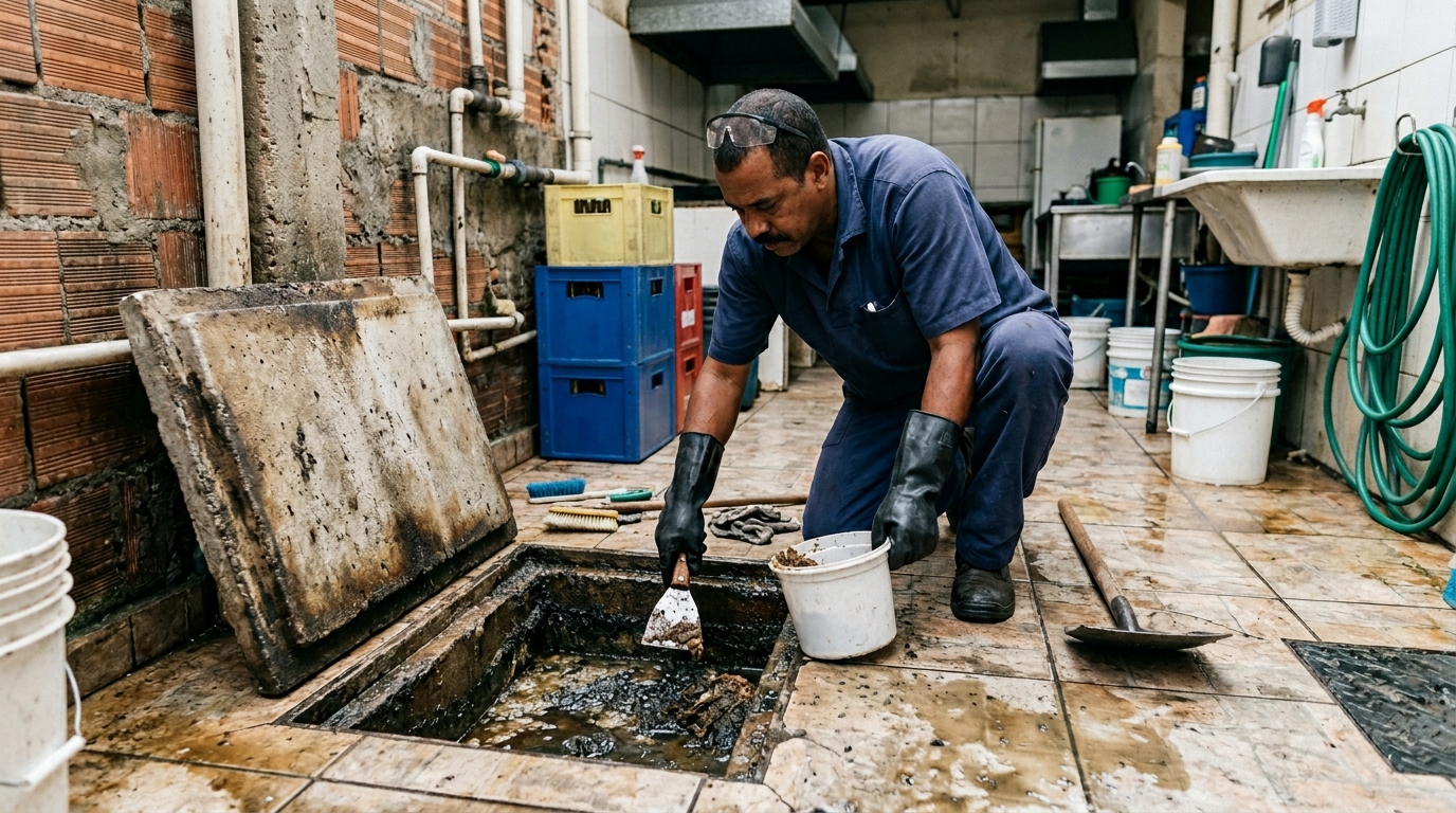 Limpeza de caixa de gordura residencial em Rio Claro‑SP